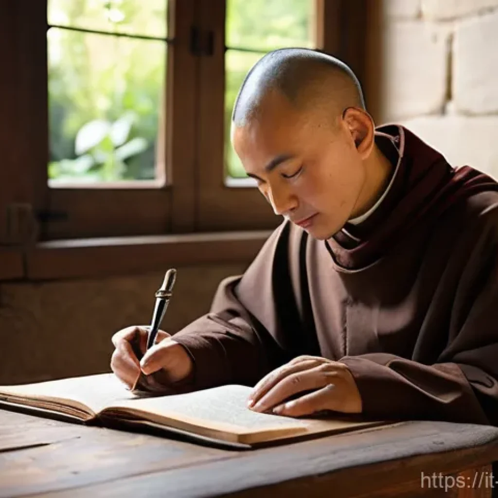 중세 수도원의 삶 - **Prompt:** A tranquil medieval monastic scene illustrating the 'Ora et Labora' principle. In a sun-...