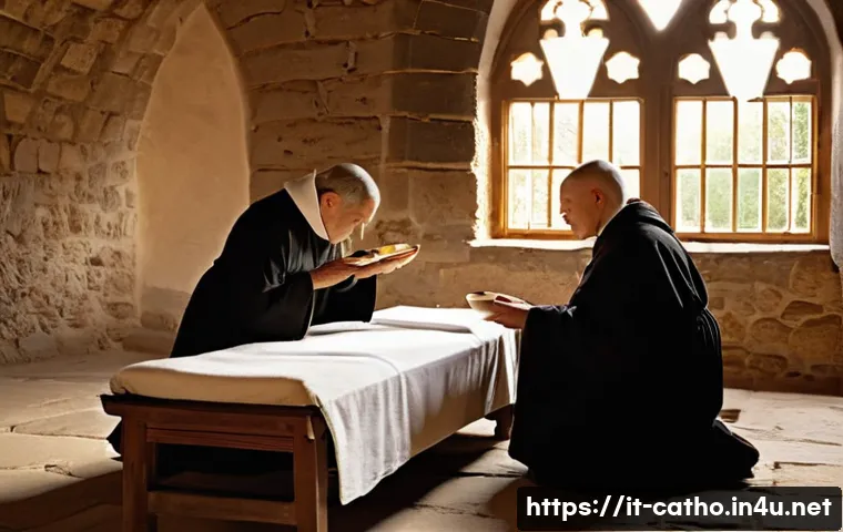 가톨릭 병원의 역사 - **Prompt 1: "The Early Seeds of Christian Solidarity"**
A wide shot depicting a serene and humbl...