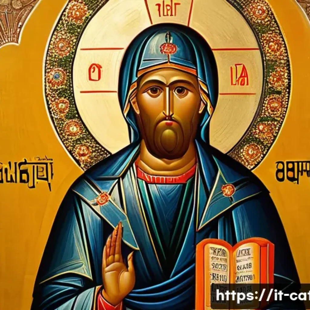 성화와 이콘의 차이점 - A highly detailed Byzantine-style icon painted on a wooden panel, featuring rich gold leaf backgroun...
