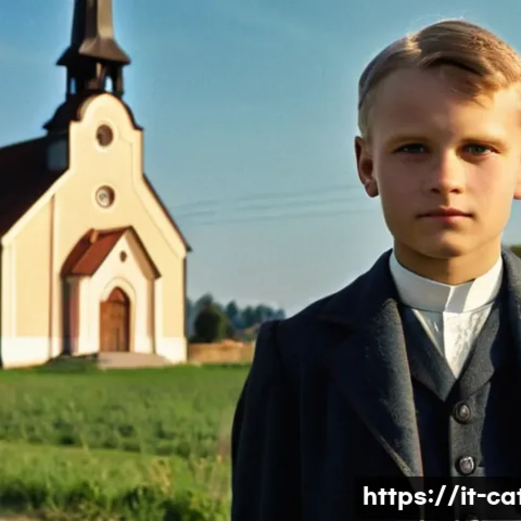 교황 요한 바오로 2세의 생애와 업적 - A detailed portrait of young Karol Wojtyła in 1920s Wadowice, Poland, dressed modestly in traditiona...