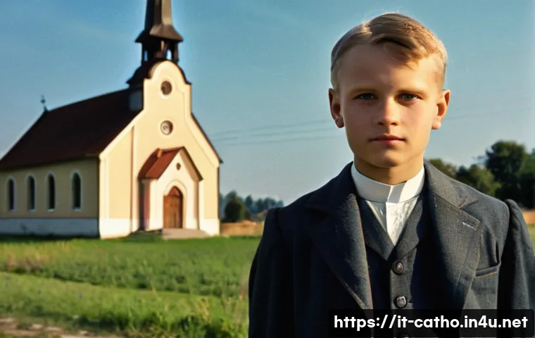 교황 요한 바오로 2세의 생애와 업적 - A detailed portrait of young Karol Wojtyła in 1920s Wadowice, Poland, dressed modestly in traditiona...