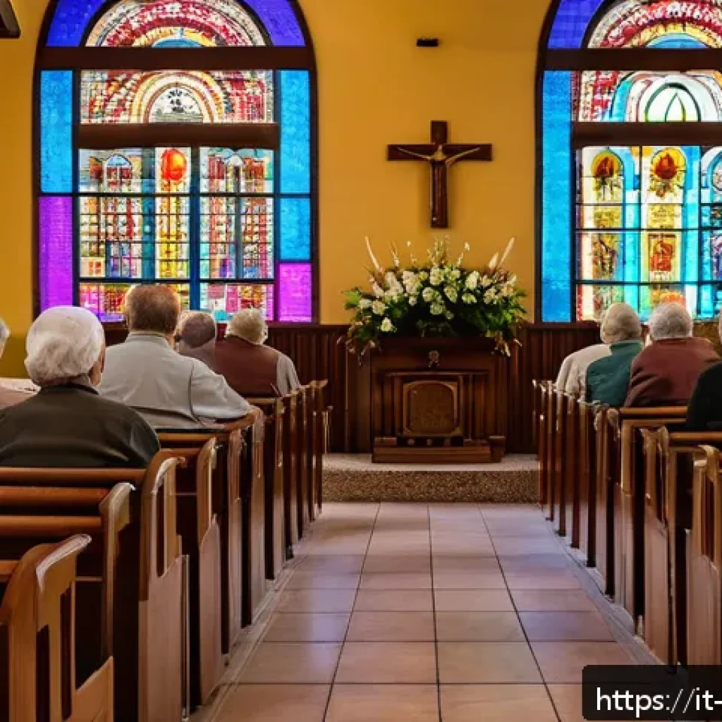 카톨릭에서의 생명 윤리 - A serene Catholic community scene inside a traditional Italian church during a daytime service, feat...