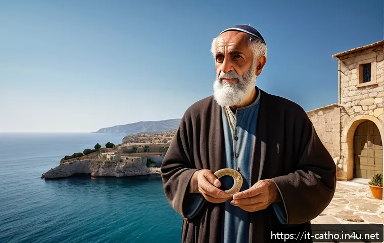성 베드로와 성 바오로의 비교 - A detailed portrait of Saint Peter as a humble Galilean fisherman dressed in simple ancient Jewish c...
