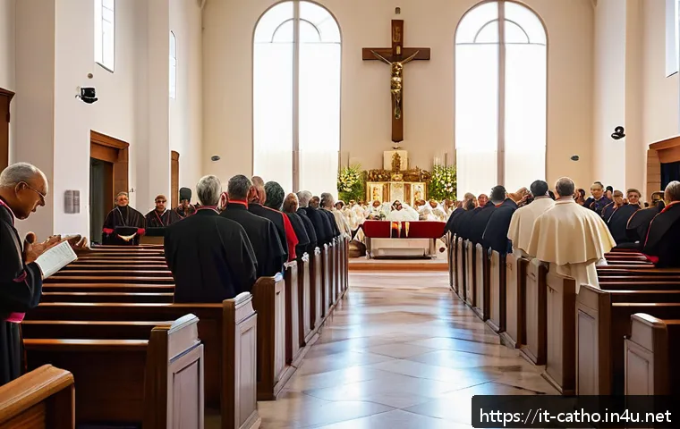 바티칸 공의회의 역사 - A modern Catholic Mass scene inside a bright, welcoming Italian parish church after Vatican II refor...